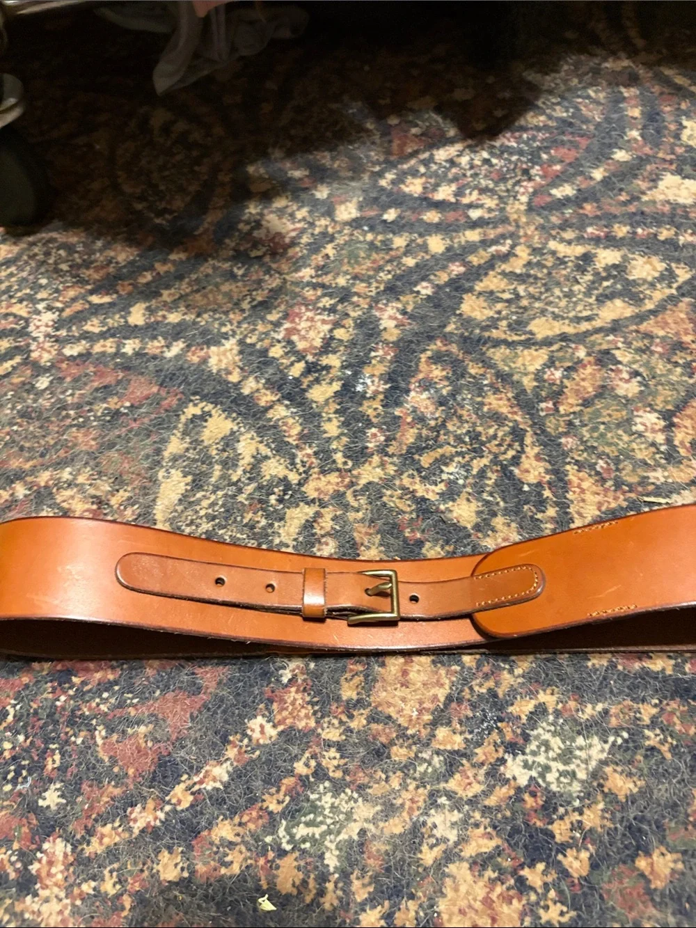 Men's Tan Leather Belt with Brass Buckle